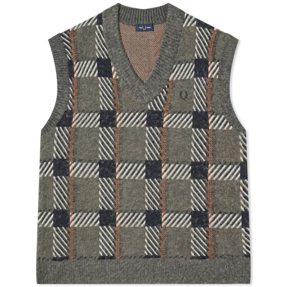 Fred Perry Mens Tartan Sweater Vest / Field Green